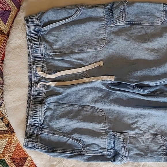 Gap Loose Baggy Fit Elastic Waist Cargo Pocket Easy Denim Light Blue Jeans - Picture 2 of 13